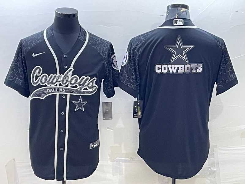 Mens Dallas Cowboys Black Reflective Team Big Logo With Patch Cool Base Stitched Baseball Jersey->dallas cowboys->NFL Jersey